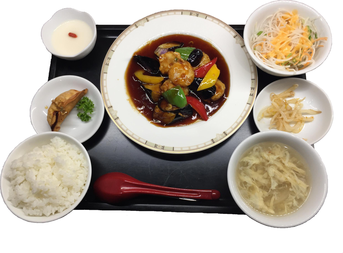 エビと茄子の黒酢スブタ