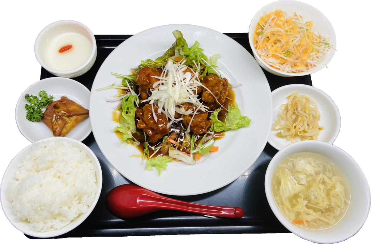 鶏唐揚げ黒酢スブタ